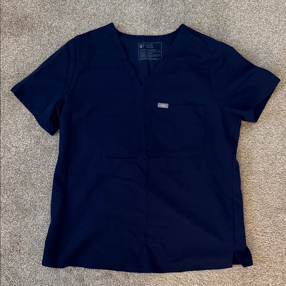Figs Deep Blue V-Neck One Pocket Scrub Top